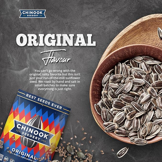 Chinook Seedery Roasted Jumbo Sunflower Seeds - Keto Snacks, Gluten-Free, Non-GMO, Original Flavor 4 oz (12-Pack)