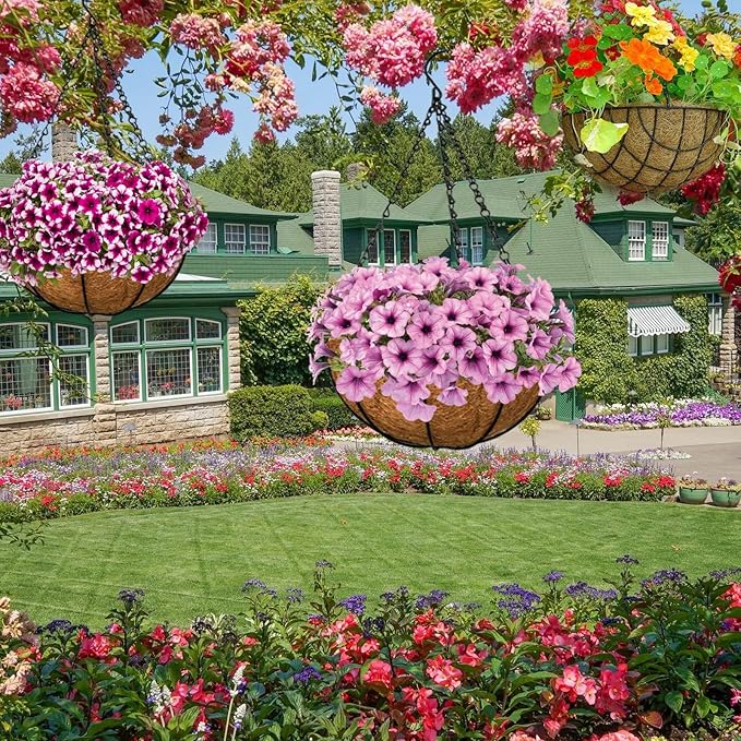 Halatool 2 PCS 10 Inch Round Coco Liners Hanging Basket 100% Natural Replacement Coconut Fiber Liner for Garden Flower Pot Vegetables Herbs