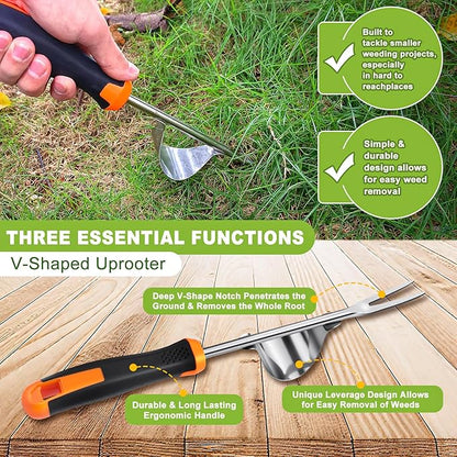 Weed Puller Tool,Portable Garden Weeder Tool,Rubber Handle Manganese Steel Weeding Tools,for Hand Weeder Puller for Vegetable Gardening Backyard Farm Planting & Uprooting Weeding Tool