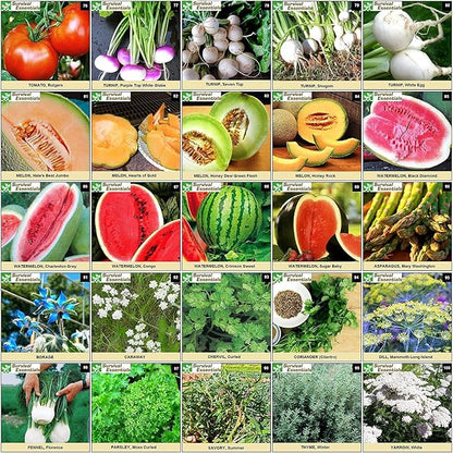 Garden Heirloom Seed Vault, 100 Variety, Over 17,500 Vegetable, Fruit, and Herbs Seeds, Non-GMO, Non-Hybrid, Plus Free Microgreens Kit