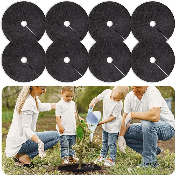 20.47 Inch Non-Woven Tree Mulch Ring 8 Pack, Weed Barrier Mat,Degradable Tree Mulch Used to inhibit Weed Growth and Landscape Weed Control Plant Root Protection