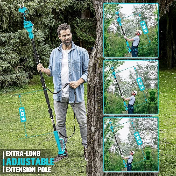 Cordless Pole Pruning Shears Compatible with Makita 18V Battery: 1.5-2 Inch Cutting Diameter Electric Pruning Shears with 2 x 2.0Ah Rechargeable Batteries - 13ft Reach Pole Pruner