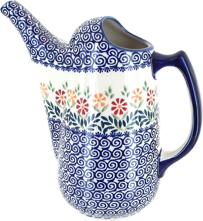 Blue Rose Polish Pottery - Orange Garden Bouquet Watering Can - 9" Tall - Polish Pottery Watering Can, for The Garden, Patio or Indoor Décor