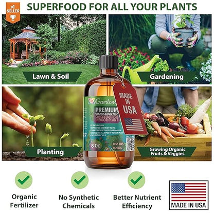 GARDENERA Premium Organic Seaweed & Kelp Superfood for Succulents & Cacti Plants - 8 oz - Liquid Kelp Fertilizer Concentrate (Makes 45 Gallons)