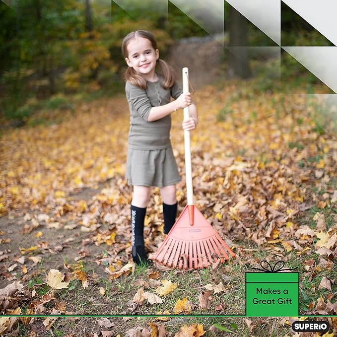 Leaf Rake, Orange Kid Size Leaf Collector, Bulk Pack Gardening Rake, 24-Pack Plastic Rakes with Wood Handle, by Superio