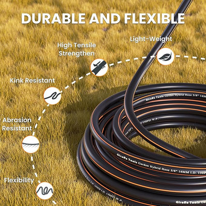 Giraffe Tools Garden Leader Hose 15ft x 5/8", Short Water Hose Heavy Duty, Flexible, Lightweight Hybrid Hose with Swivel Handle, Male to Female Fittings, Burst 600 PSI