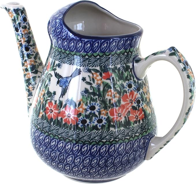 Blue Rose Polish Pottery - Blue Maria Watering Can - 8" Tall - Polish Pottery Watering Can, for The Garden, Patio or Indoor Décor