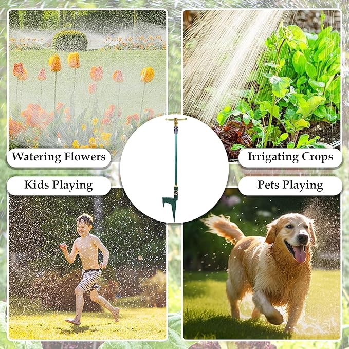 ATDAWN 3-Arm Garden Sprinkler, High-Rise Lawn Sprinkler, 360 Degree Rotation Garden Water Sprinklers, Lawn Irrigation System, Gardening Watering System, Large Area Coverage, Green