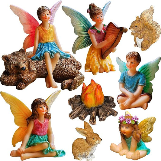 Mood Lab Fairy Garden - Miniature Fairies Figurines Accessories - Camping Kit of 9 pcs - Set for Outdoor or House Decor