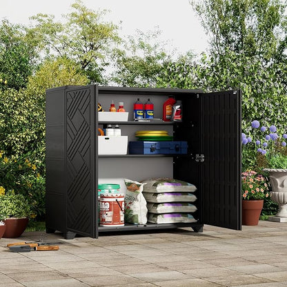 ZZM Indoor/Outdoor Storage Cabinet Waterproof, 34"x15"x34" Plastic Outdoor Storage Box for Garden Balcony Bathroom, All Weather Outdoor Storage Clearance, DIY Usage, with No Shelf (Black)