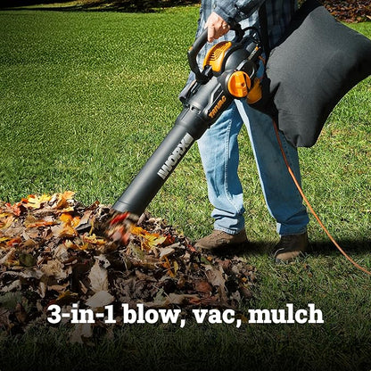 WORX WG512 12 Amp Trivac, 3 in 1 Electric Leaf Blower, Leaf Vacuum & Leaf Mulcher for Lawn Care
