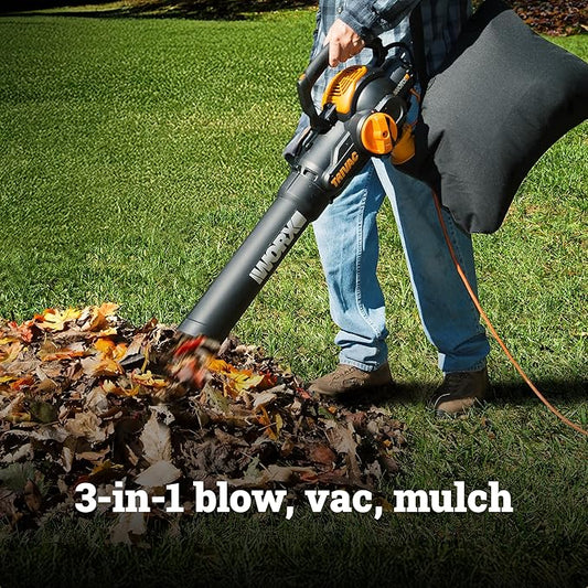 WORX WG512 12 Amp Trivac, 3 in 1 Electric Leaf Blower, Leaf Vacuum & Leaf Mulcher for Lawn Care