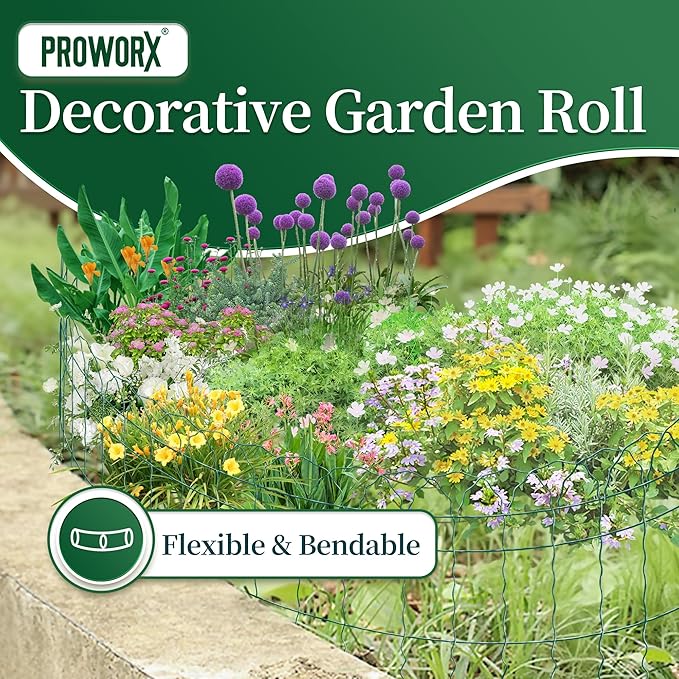 2 Rolls Green Garden Fence Border, 14 in x 40 ft Metal Folding Fence Wire Roll Garden Border Edging, Garden Fence Roll Flower Bed Fencing for Outdoor Yard