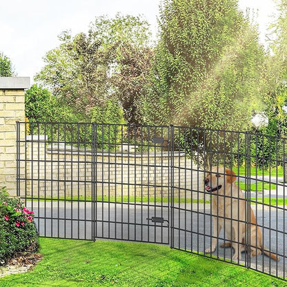 Metal Garden Fence with Gate 40in (H) x 23.3ft (L), 1 Gate + 9 Panels Dog Fence Border Fence Animal Barrier, No Dig Garden Fencing for Yard Flower Bed Lawn Patio Outdoor, PIN402810G Black