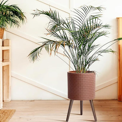 D'vine Dev 12 Inch Modern Geometric Tile Patterned Sleek Planter Pot with Stand, Indoor Outdoor Decorative Plant Holder, Terra Cotta, 88-Z-C-3