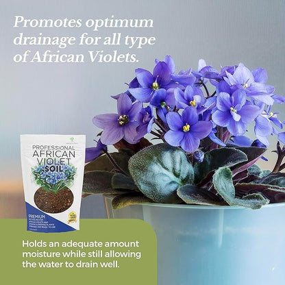 Professional African Violet Plant Soil | Premium All Purpose Blend | Large 2.2 Quarts | Ready to Use for Indoor Flowering Plants | Peat Moss, Coco Coir, Perlite, Dolomite | Made in USA