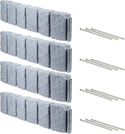 Beuta Landscape Edging | Garden Edging Border | Faux Stone Block XL for Lawn Edging, Flower Beds & Yard Edging – 4 Pack | Each Section Has 6 Blocks 48" L x 4" W x 9.5" H | 12 Spikes | Greystone
