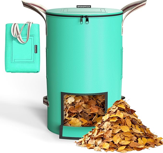 Reusable Garden Yard Waste Bag – 43 Gallon Breathable Thickened Reusable Lawn Bag, with 4 Handles for Easy Moving & Foldable Design, for Leaf & Miscellaneous Debris Collection(Green)