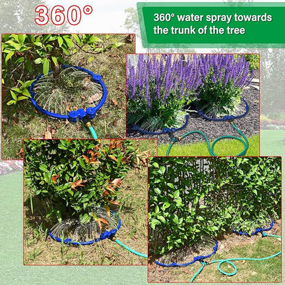 ZZM 360°Tree Water System Tree Watering Ring Circle Sprinkler and Irrigation System Targeted Water with Y Hose Splitter for New Tree Outdoor Plants Raised Garden Beds Shrubs (Small)