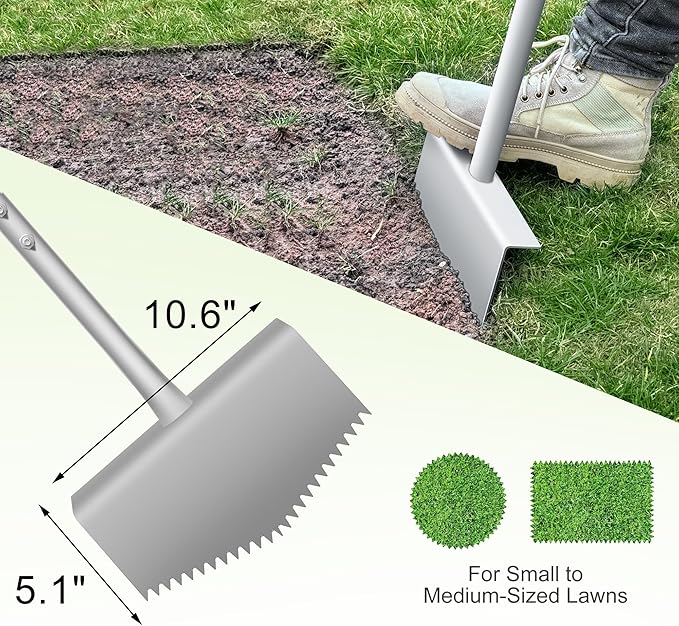 Edger Lawn Tool with T-Grip & Saw-Tooth, Manual Lawn Edger Tool Edging Shovel, Lawn Edger for Grass, Garden, Yard, Landscaping, Sidewalk or Cable Burying, Steel Long Handled, 39in (A)