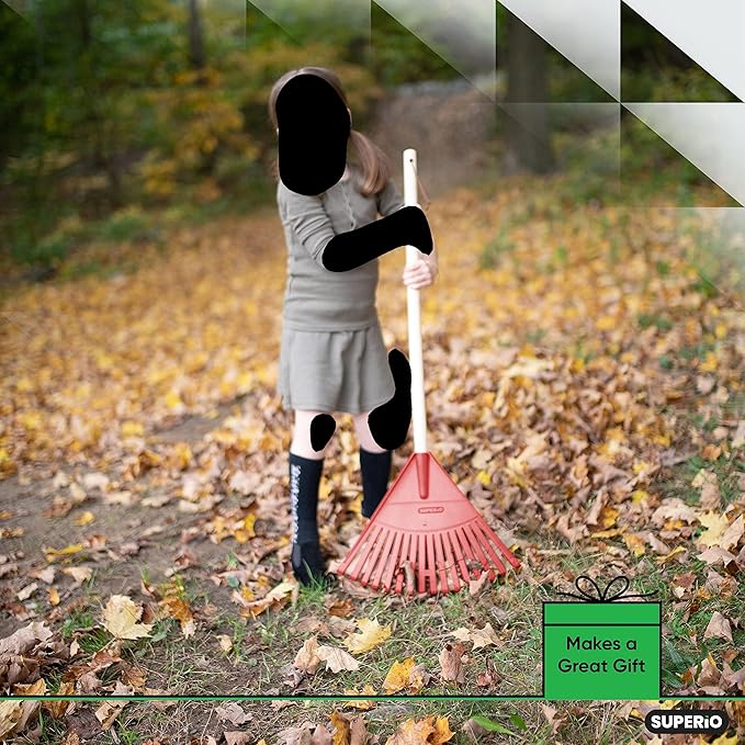 Leaf Rake, Red Kid Size Leaf Collector, Bulk Pack Gardening Rake, 24-Pack Plastic Rakes with Wood Handle, by Superio