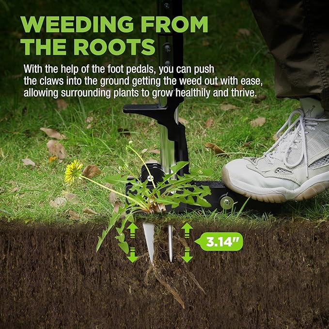 WORKPRO Stand Up Weed Puller Tool, Garden Dandelion Weeder Puller with Ergonomic 39" Long Handle, 4 Claws Steel Head & Foldable Foot Pedal, Heavy Duty Root Remover Tool Without Bending or Kneeling