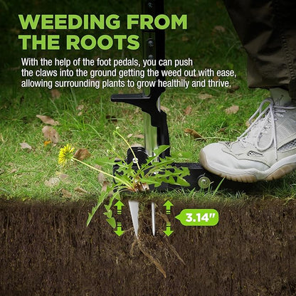 WORKPRO Stand Up Weed Puller Tool, Garden Dandelion Weeder Puller with Ergonomic 39" Long Handle, 4 Claws Steel Head & Foldable Foot Pedal, Heavy Duty Root Remover Tool Without Bending or Kneeling