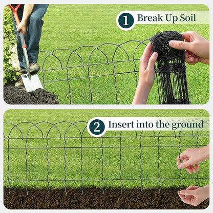 2 Rolls Black Garden Fence Border, 14 in x 40 ft Metal Folding Fence Wire Roll Garden Border Edging, Garden Fence Roll Flower Bed Fencing for Outdoor Yard