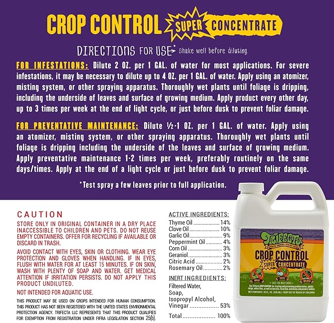 Trifecta Crop Control Super Concentrate All-in-One Natural Pesticide, Fungicide, Miticide, Insecticide, Help Defeat Spider Mites, Powdery Mildew, Botrytis, Mold and More on Plants 32 OZ