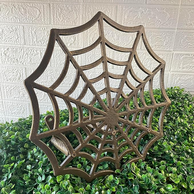 XL Cast Iron Spider Web Hose Holder, Bronze Finish, Heavy-Duty Wall Mounted Garden Hose Hanger, Weather Resistant Decorative Outdoor Hose Storage, Easy Install, Patio Decor, 13.75 Inch Diameter