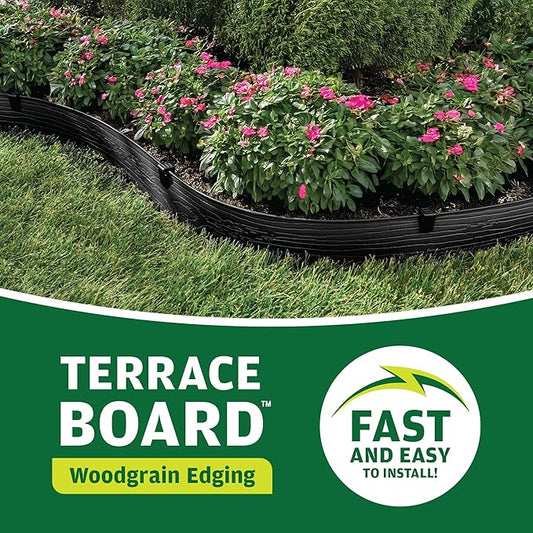 MASTER MARK Terrace Board, Landscape Coiled Edging, Grass Barrier, Bender Board, Flower Bed, Vegetable Garden Borders 5 in. x 40 ft. with 10 Stakes (Black)