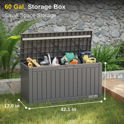 EAST OAK 60 Gallon and 31 Gallon Deck Boxes, Outdoor Storage Boxes with Padlock for Patio Furniture, Cushions, Gardening Tools, Pool Supplies | Waterproof and UV Resistant | Grey