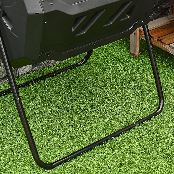 Outsunny Tumbling Compost Bin Outdoor 360° Dual Chamber Rotating Composter 43 Gallon, Black