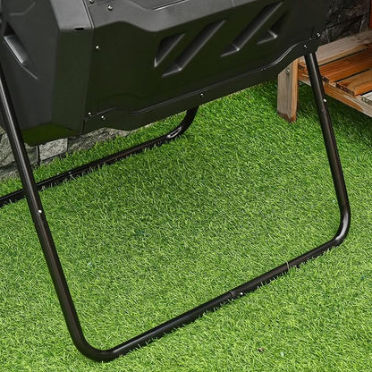 Outsunny Tumbling Compost Bin Outdoor 360° Dual Chamber Rotating Composter 43 Gallon, Black