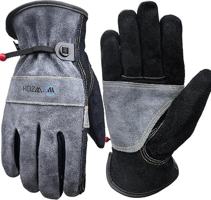 Leather Work Gloves for Men or Women. Small Glove for Gardening, Tig/Mig Welding, Construction, Chainsaw, Farm, Ranch, etc. Cowhide, Cotton Lined, Utility, Firm Grip, Durable. Grey-Black S