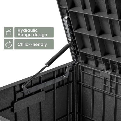 Greesum 82 Gallon Resin Deck Box All Weather Large Outdoor Storage for Patio Furniture, Toys, Garden Tools, Lockable, Black