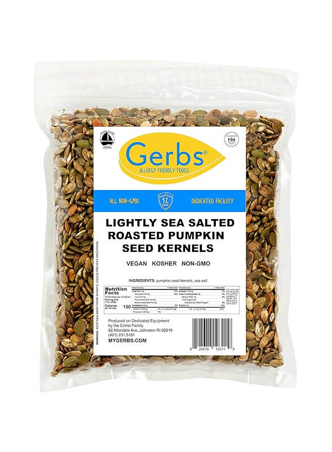 Gerbs Lightly Sea Salted Pumpkin Seed Kernels 1 lb. | Small Batch Roasted, No Artificial Additives, Resealable Bag | Crunchy & Savory | Top 14 Allergen-Free