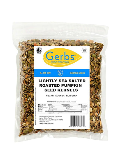 Gerbs Lightly Sea Salted Pumpkin Seed Kernels 1 lb. | Small Batch Roasted, No Artificial Additives, Resealable Bag | Crunchy & Savory | Top 14 Allergen-Free