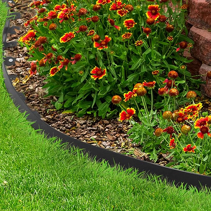 Gardzen 1.5" x 33' Landscape Edging Kit, Garden Edging Coil Comes with 40 Pcs Spikes, No Dig Lawn Border Design