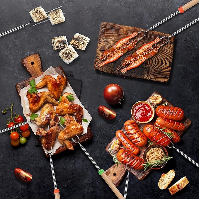 Briout Marshmallow Roasting Sticks - Smores Stick for Fire Pit - Hot Dog Campfire Skewers Marshmallow Camping 32 Inch Long Extendable Forks - 5 Pack