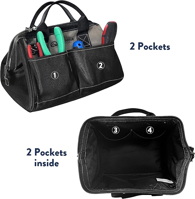 Olympia Tools Bag 12 Inch, Heavy Duty Tools Bag with 4 Large Pockets, Adjustable Shouder Straps and 600D Reinforced Material