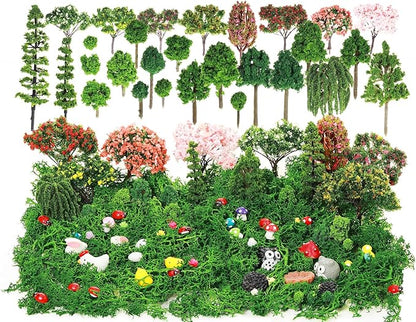Hoteam 72 Pcs Miniature Garden Accessories Mini Moss Garden Animals Rabbit Owl Miniature Figurines Fake Diorama Trees Natural Outdoor Sheet for DIY Fairy Craft Decor