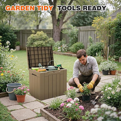 32 Gallon Deck Box Outdoor Indoor Waterproof Storage Box for Patio Furniture, Pool Accessories, Garden Tools, and Cushion Storage, Coffee