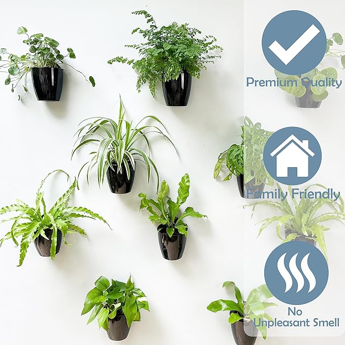 LaLaGreen Wall Planters for Indoor Plants - 10 Pack, 4 Inch Black Self Watering Pots Modern Indoor Hydroponic Vertical Live Garden Wall Mounted Hanging Plant Holder
