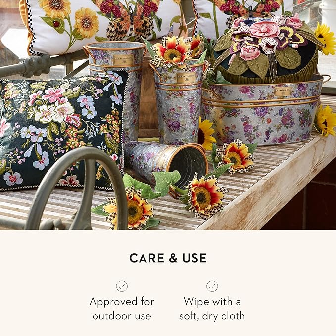 MACKENZIE-CHILDS Galvanized Flower Buckets, Decorative Metal Buckets, Flower Market, Set of 3