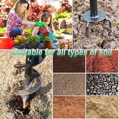 2 in 1 Hand Drill Auger Post Hole Digger – 44.5 inch Manual Garden Spiral Drill Planter for Bulb, Flower, Seedlings, Bedding Plants, Fence Post Auger for Trees, Mailbox, Deep Cultivating.