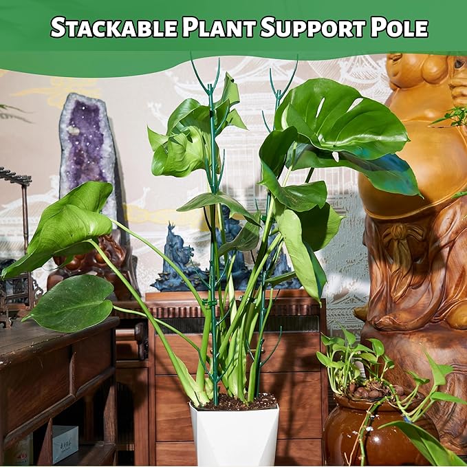 Adjustable Plant Support Stakes,Stackable Plant Support Pole with Garden Ties and Clips, Suitable for Monstera,Climbing Plants and Indoor Outdoor Plants (5 Pack)