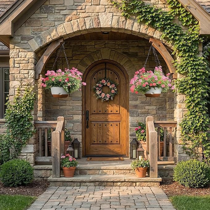 2 Pack 10 Inch Hanging Planters for Indoor Outdoor Plants, Plastic Hanging Basket Flower Plant Pots, Plant Self Watering Pot with Drainage Holes and Saucers for Garden Home (Green)