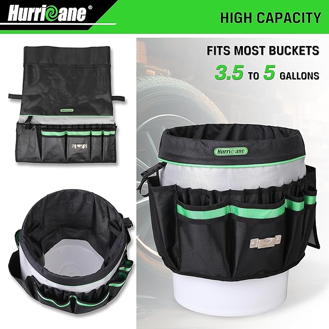 HURRICANE 5 Gallon Bucket Tool Bag Organizer, Garden Tool Caddy with 52 Pockets, Waterproof for Most Buckets