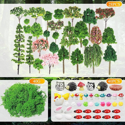 Hoteam 72 Pcs Miniature Garden Accessories Mini Moss Garden Animals Rabbit Owl Miniature Figurines Fake Diorama Trees Natural Outdoor Sheet for DIY Fairy Craft Decor